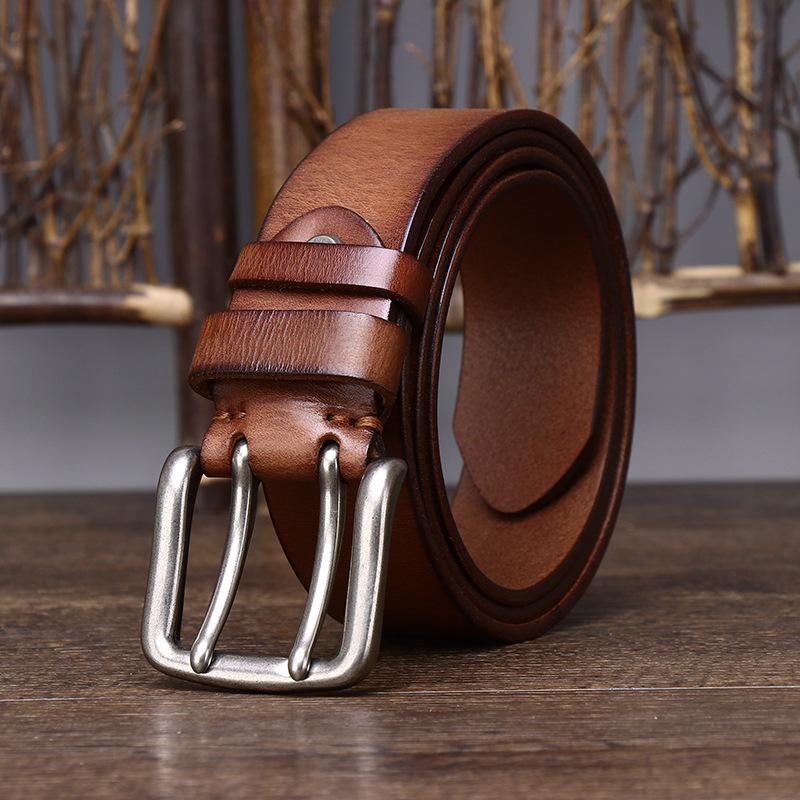 Double-buckle Genuine Leather Vintage Belt 3.8CM B04-KKICO