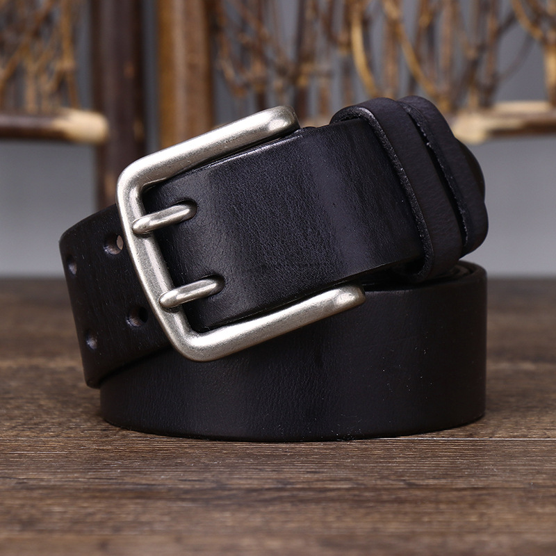 Double-buckle Genuine Leather Vintage Belt 3.8CM B04-KKICO