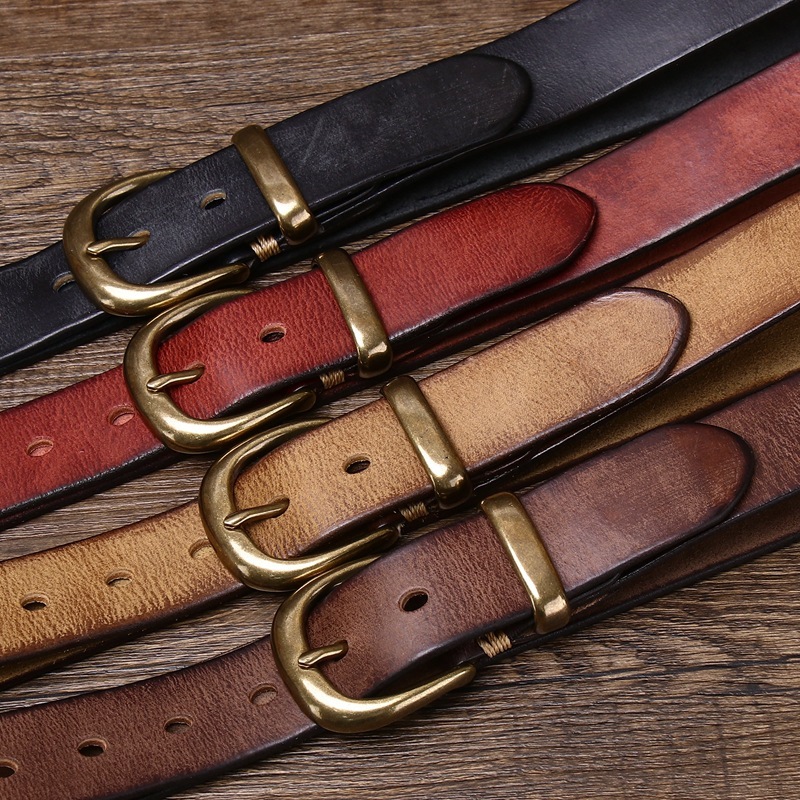 Giovanni Brass Buckle Leather Belt 3.3CM