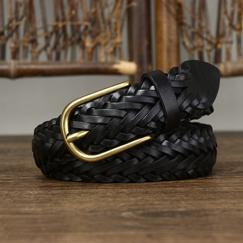 Genuine Leather Woven Belt 3.0cm B07