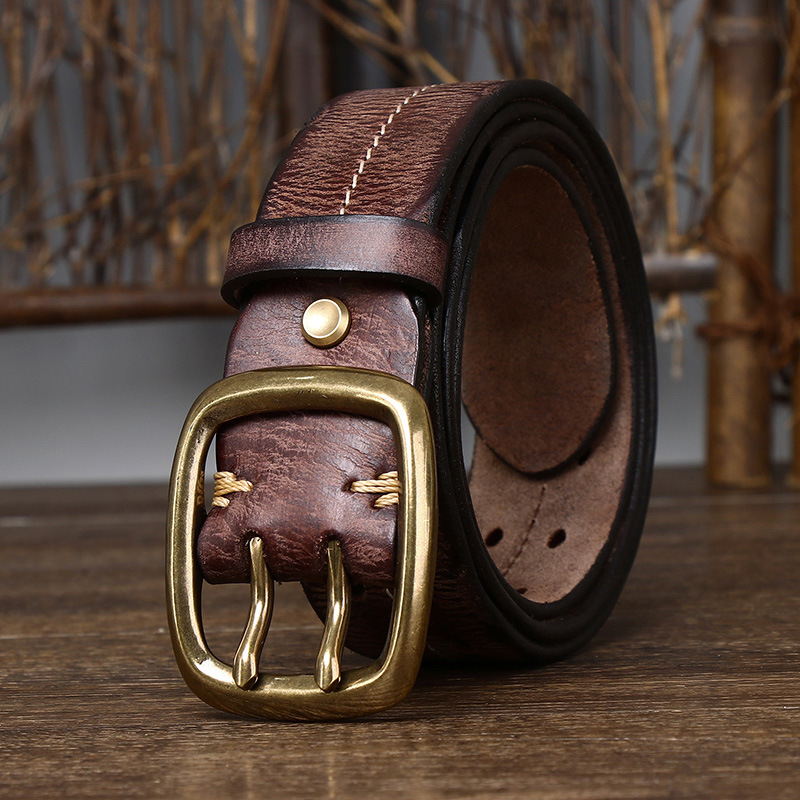 Vintage Double-buckle Genuine Leather Belt 3.8cm B09-KKICO