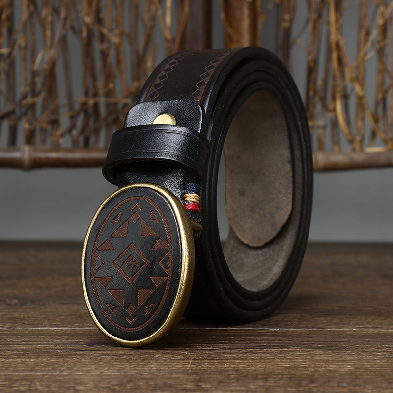 Vintage Laser-engraved Genuine Leather Belt 3.8cm B11