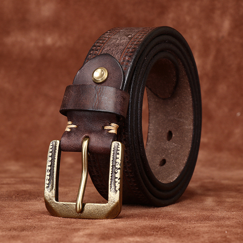 Vintage Embossed Matte Genuine Leather Belt 3.8cm B12