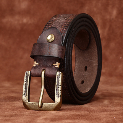 Vintage Embossed Matte Genuine Leather Belt 3.8cm B12