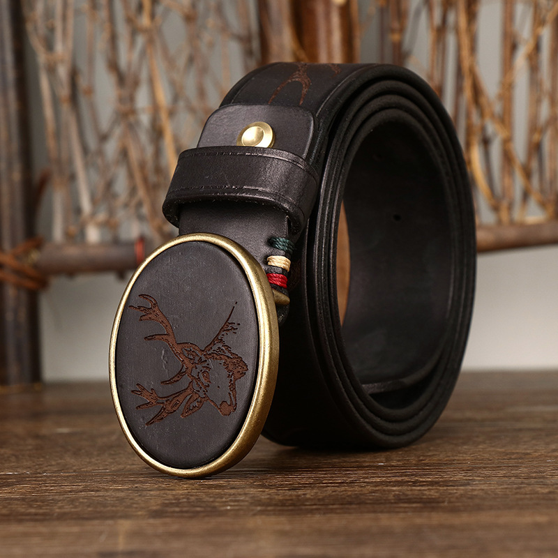Vintage Laser-engraved Genuine Leather Belt 3.8cm B13