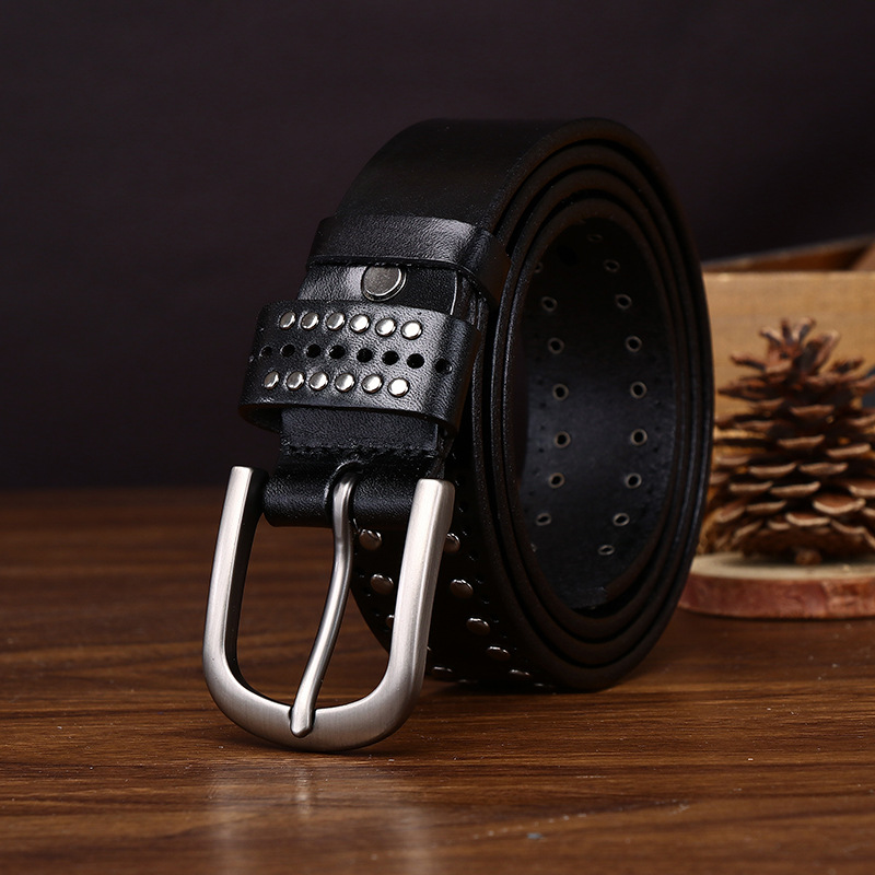 Cowhide Studded Punk Genuine Leather Belt 3.2cm Wide B19-KKICO