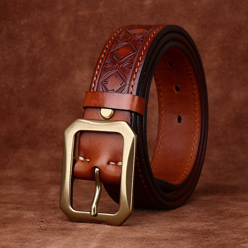 Vintage Embossed Genuine Leather Belt  Reversible 3.8cm Wide B20-KKICO