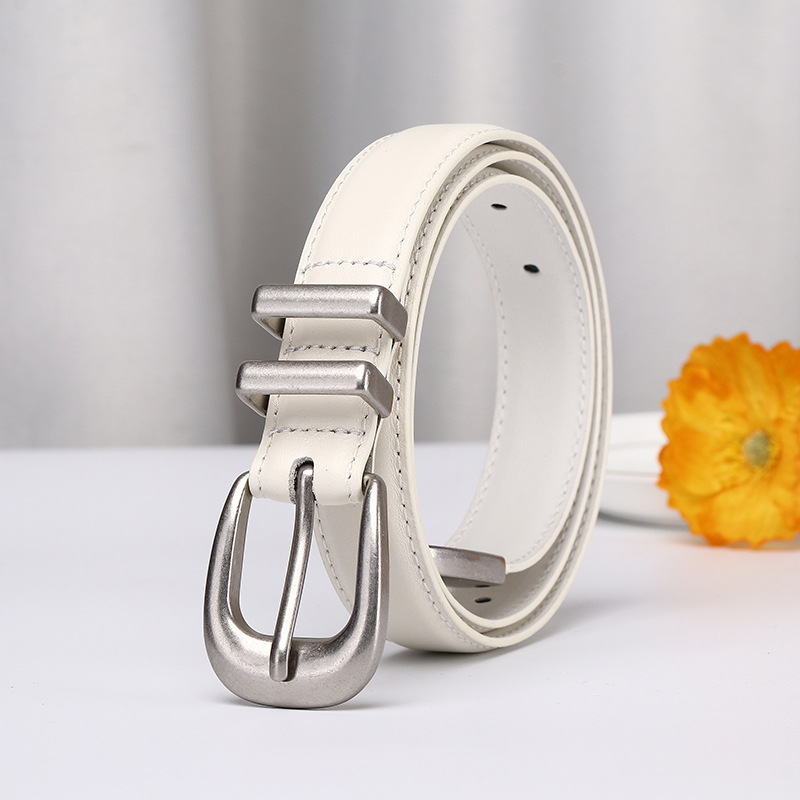 Simple Retro Silver Genuine Leather Belt 2.4cm Wide B23-KKICO