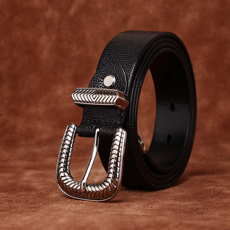 Vintage Lychee-embossed Genuine Leather Belt 2.8cm Wide B27