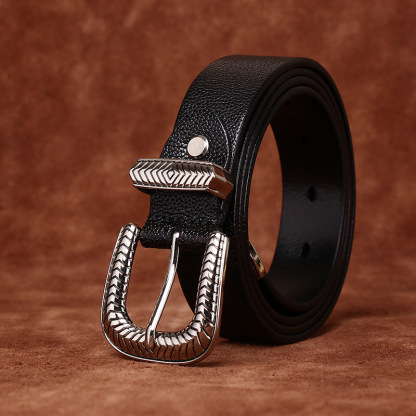 Vintage Lychee-embossed Genuine Leather Belt 2.8cm Wide B27