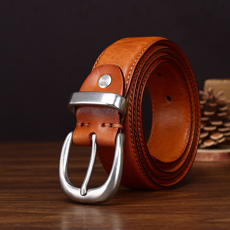 Giovanni Stainless Steel Buckle Leather Belt Wide 3.3CM B33