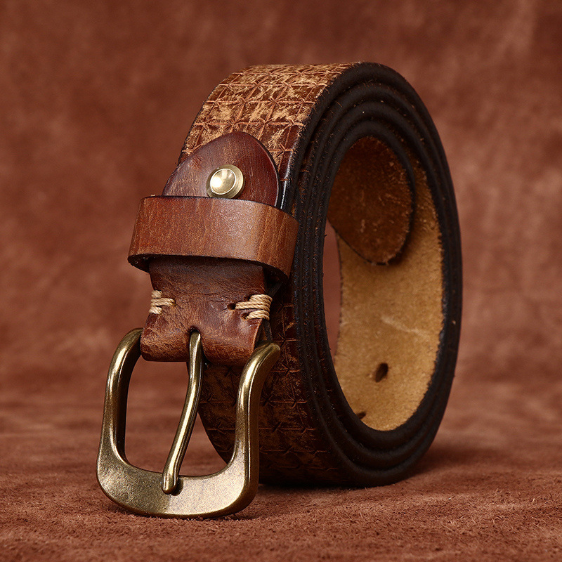 Embossed Vintage Genuine Leather Belt Wide 3.8CM  B35-KKICO
