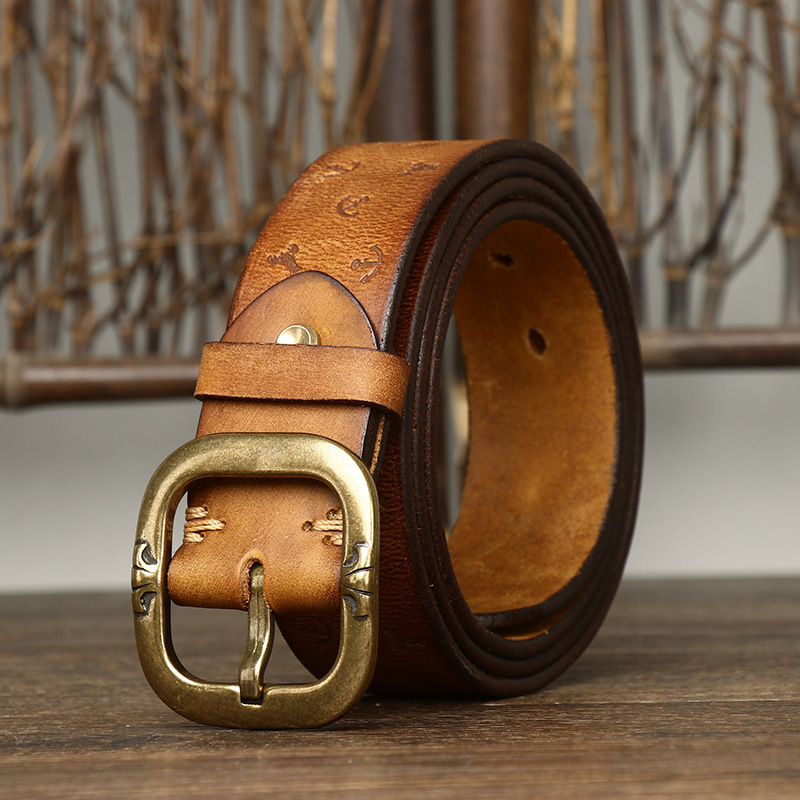 Vintage Embossedl Genuine Leather Belt Wide 3.8CM B40
