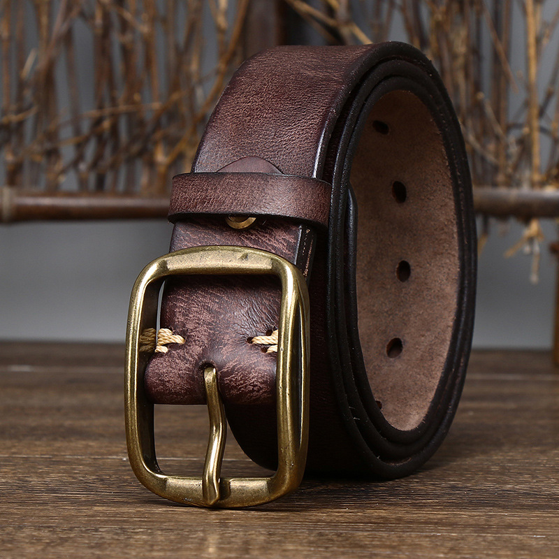 Vintage Pleated Genuine Leather Belt Wide 3.8CM B41-KKICO