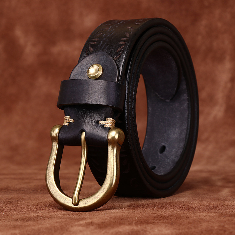 Embossed Vintage Genuine Leather Belt Wide 3.8CM B42-KKICO