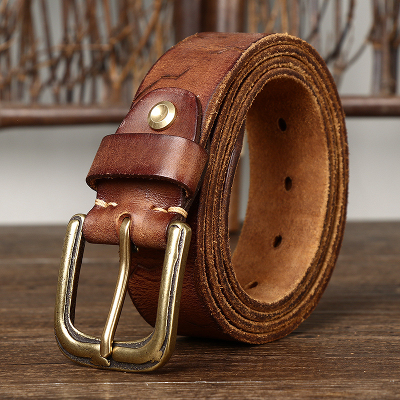 Vintage Engraved Cracked Leather Belt Wide 3.8CM B47-KKICO