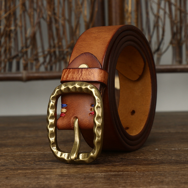Vintage Brass Buckle Genuine Leather Belt Wide 3.8CM B51-KKICO