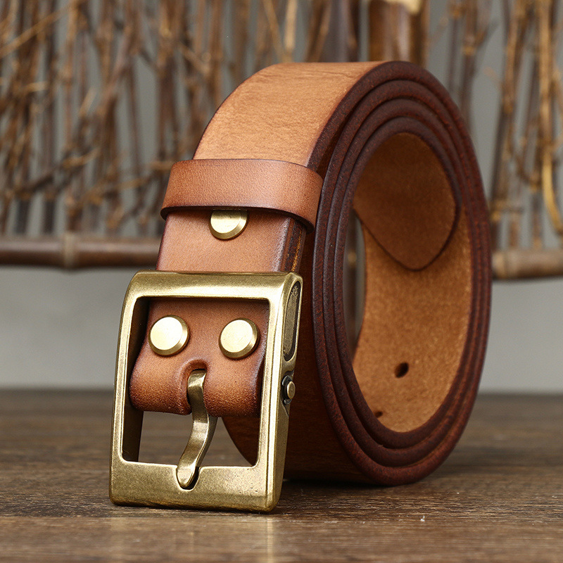 Vintage Brass Buckle Genuine Leather Belt Wide 3.8CM B53-KKICO
