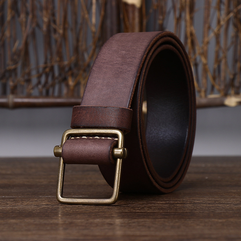 Perforated-free Vintage Genuine Leather Belt Wide 3.8CM B55