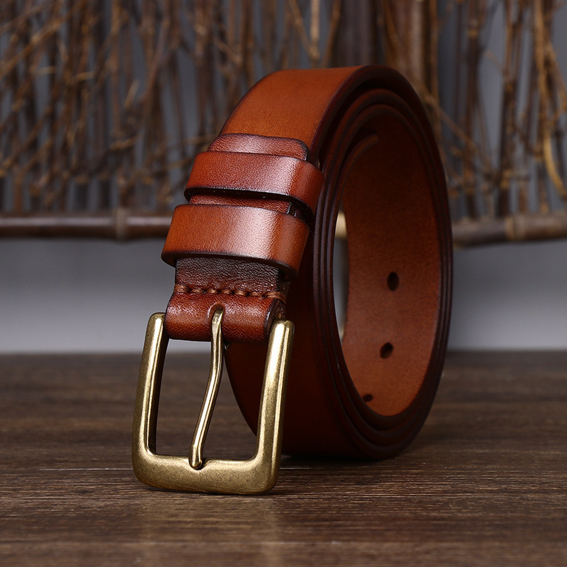 Vintage Brass Buckle Genuine Leather Belt Wide 3.3CM B58-KKICO
