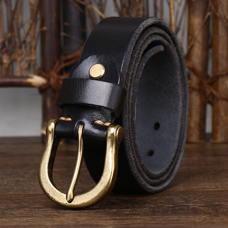 Vintage Brass Buckle Genuine Leather Belt Wide 3.8CM B59-KKICO