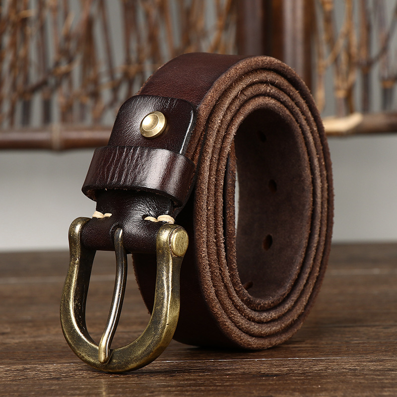 Horseshoe Buckle Vintage Genuine Leather Belt Wide 3.8CM B60-KKICO