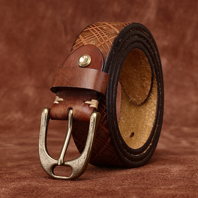 Vintage Brass Buckle Genuine Leather Belt Wide 3.8CM B62-KKICO