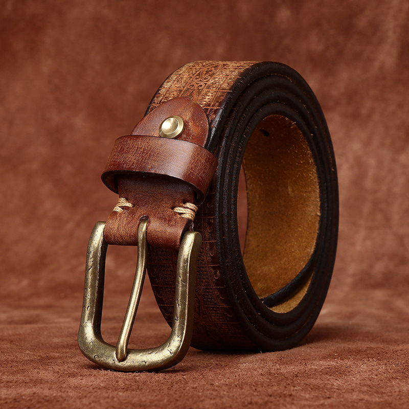 Vintage Brass Buckle Genuine Leather Belt Wide 3.8CM B63-KKICO