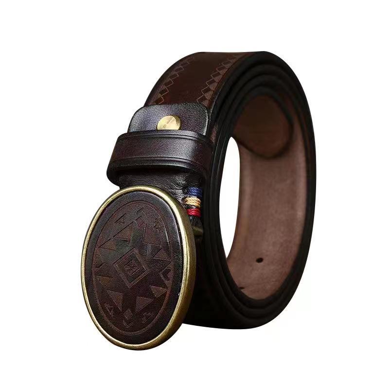 Vintage Laser-engraved Genuine Leather Belt 3.8cm B11-KKICO