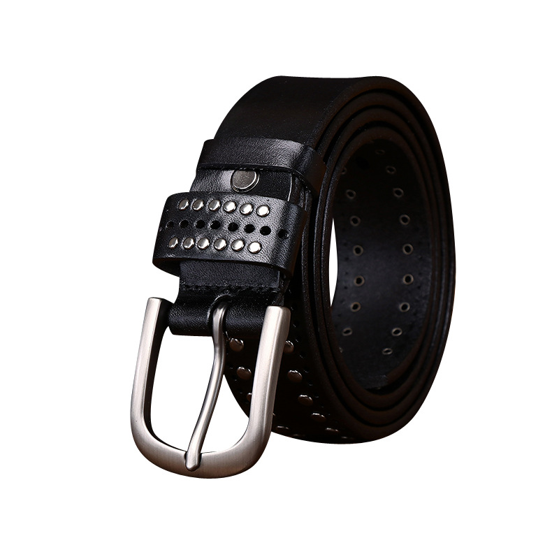 Cowhide Studded Punk Genuine Leather Belt 3.2cm Wide B19-KKICO