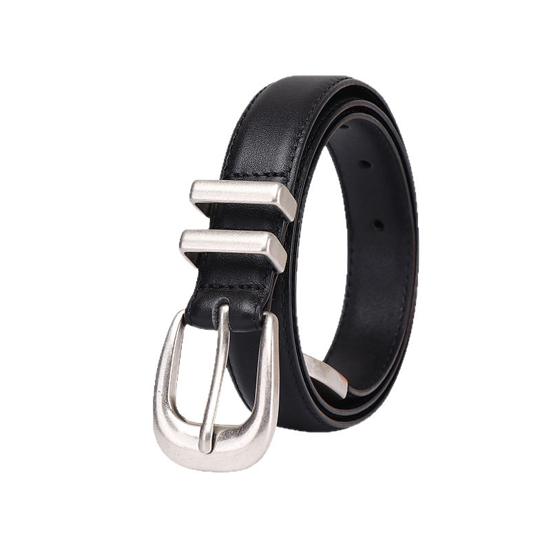Simple Retro Silver Genuine Leather Belt 2.4cm Wide B23-KKICO