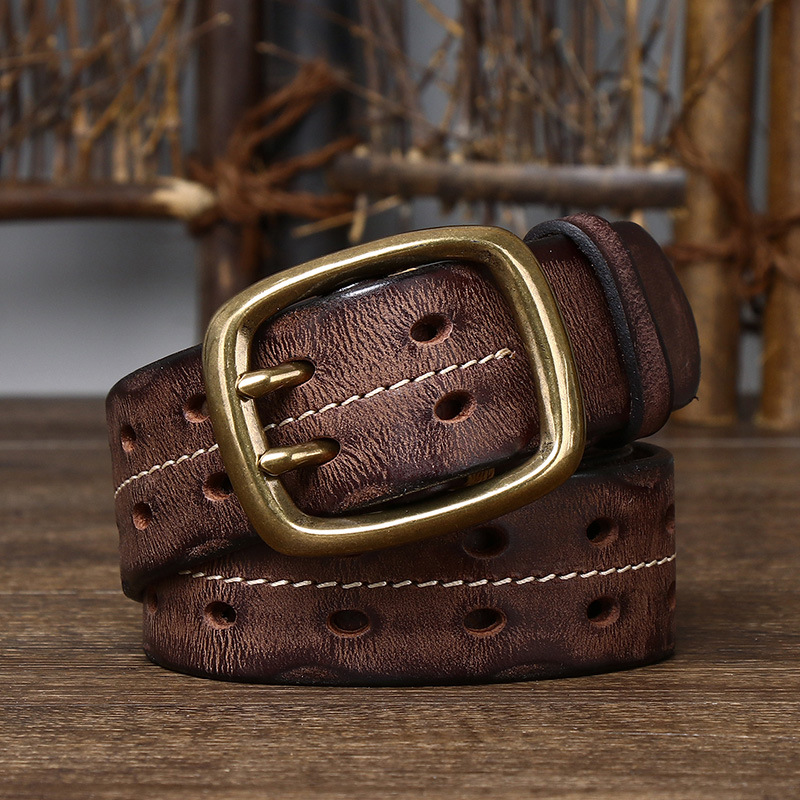Vintage Double-buckle Genuine Leather Belt 3.8cm B09-KKICO