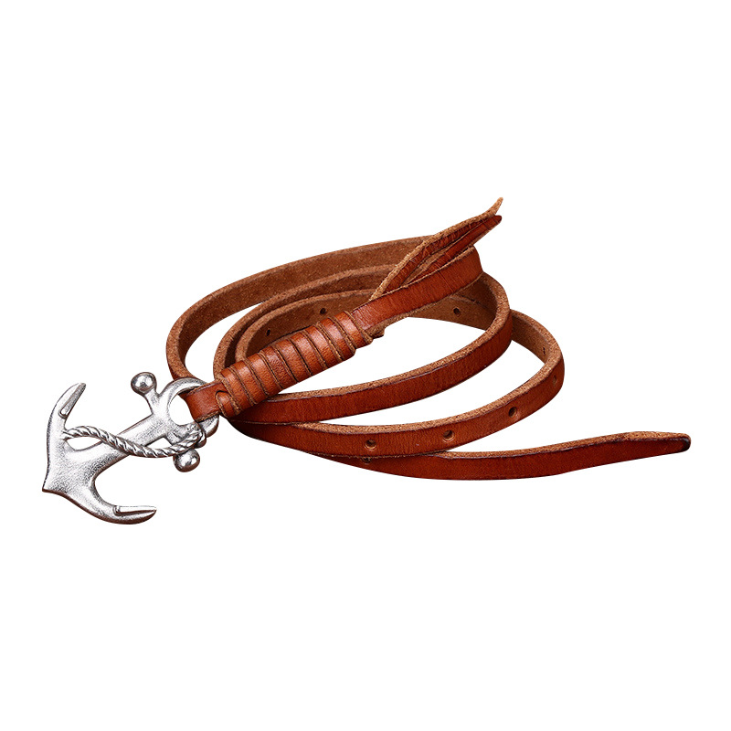 Ins-style Embossed Genuine Leather Belt 0.8cm Wide B28-KKICO