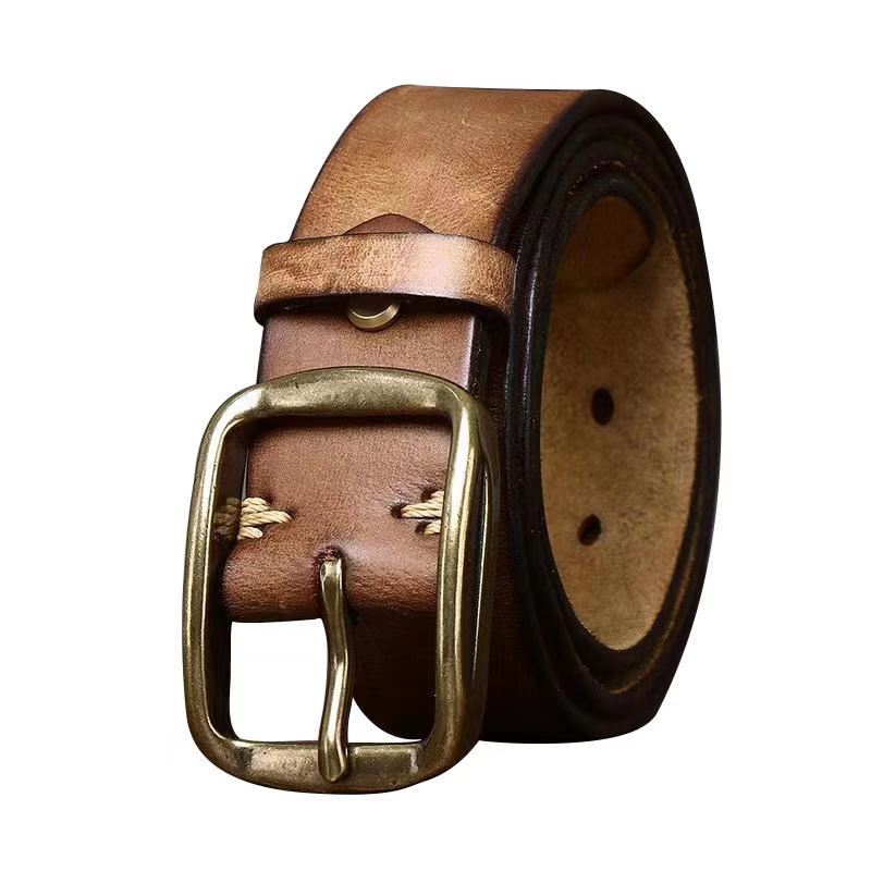 Vintage Pleated Genuine Leather Belt Wide 3.8CM B41-KKICO