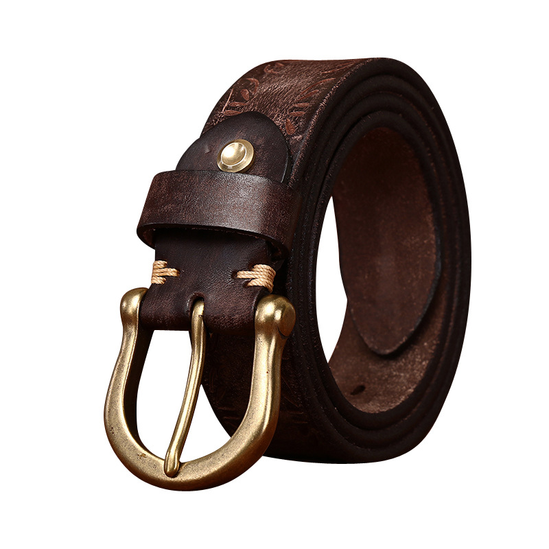 Embossed Vintage Genuine Leather Belt Wide 3.8CM B42-KKICO