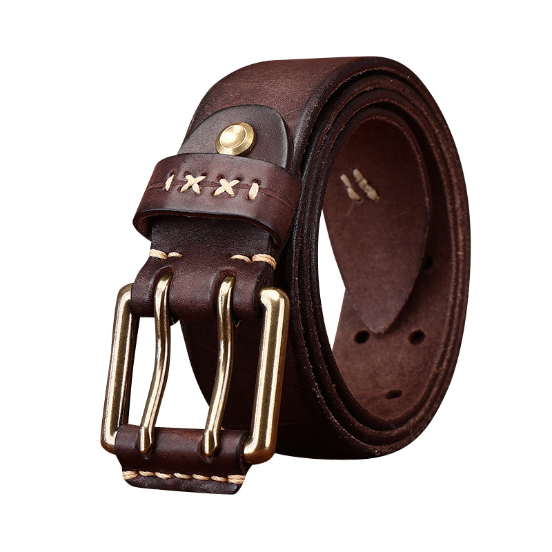 Vintage Double-buckle Leather Belt Wide 3.8CM B43-KKICO
