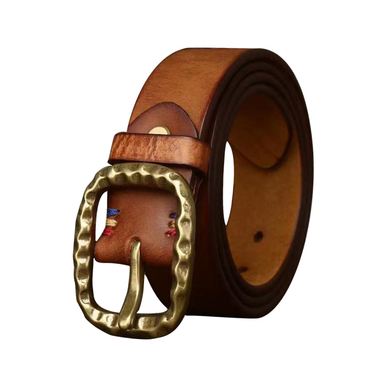 Vintage Brass Buckle Genuine Leather Belt Wide 3.8CM B51-KKICO