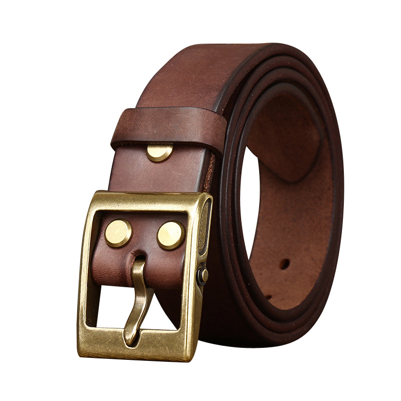 Vintage Brass Buckle Genuine Leather Belt Wide 3.8CM B53-KKICO