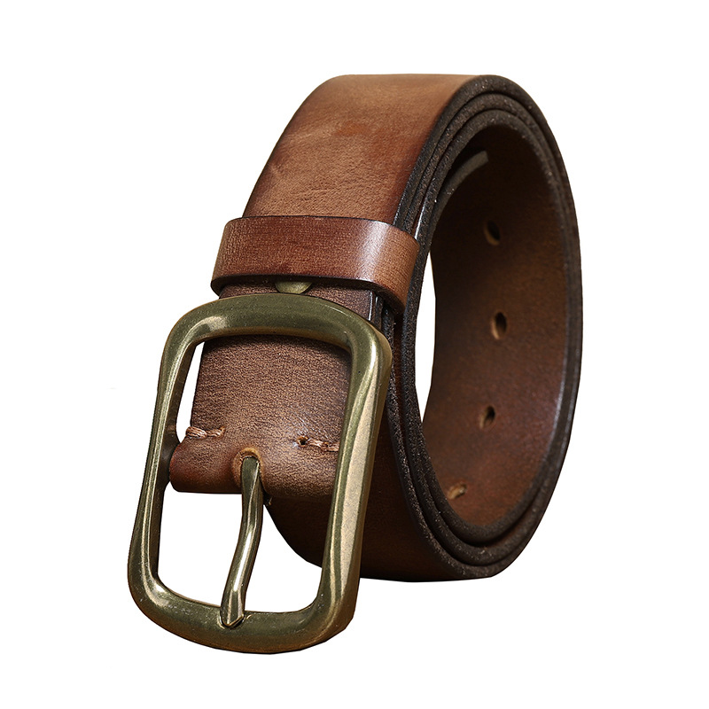 Vintage Brass Buckle Genuine Leather Belt Wide 3.8CM B54-KKICO