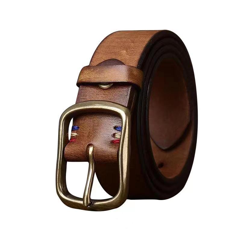Vintage Brass Buckle Genuine Leather Belt Wide 3.8CM B56-KKICO
