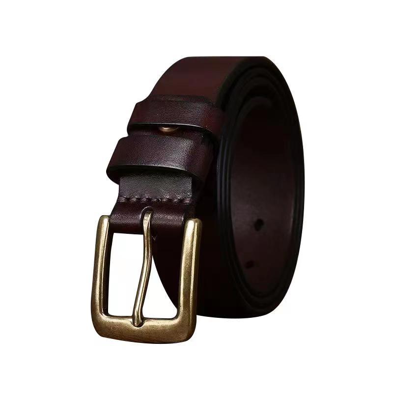 Vintage Brass Buckle Genuine Leather Belt Wide 3.3CM B58-KKICO