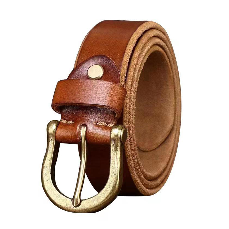 Vintage Brass Buckle Genuine Leather Belt Wide 3.8CM B59