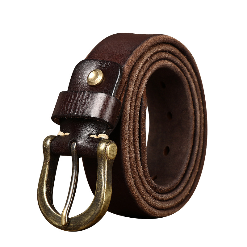 Horseshoe Buckle Vintage Genuine Leather Belt Wide 3.8CM B60-KKICO