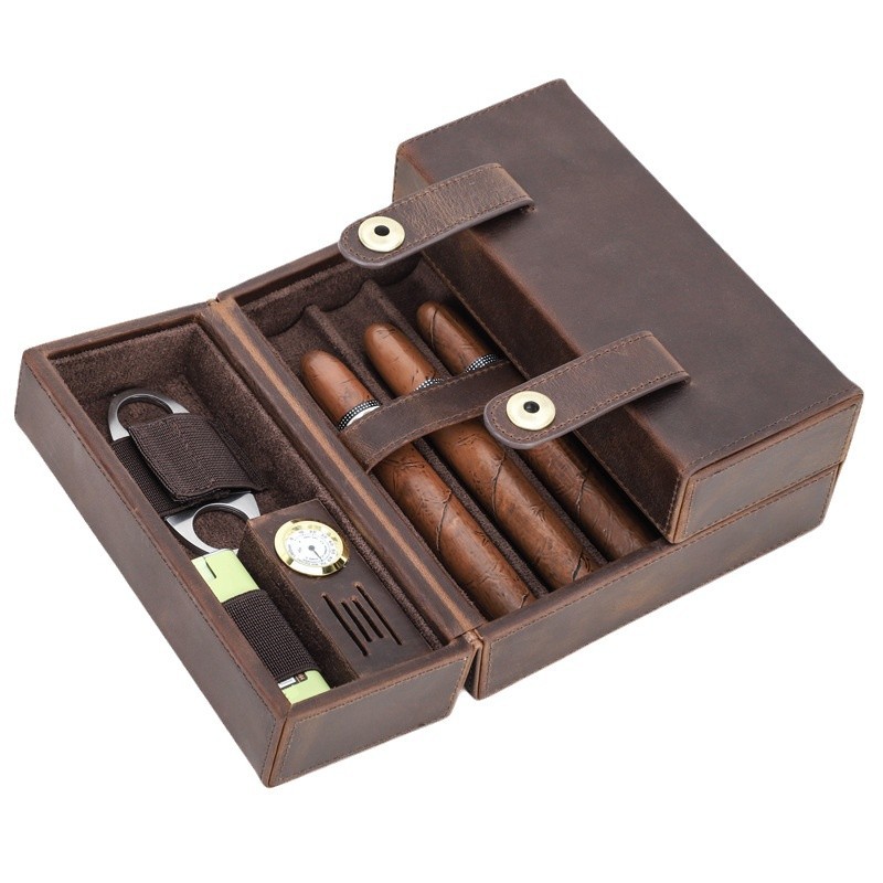 Vintage Crazy Horse Leather Travel Cigar Humidor AB08