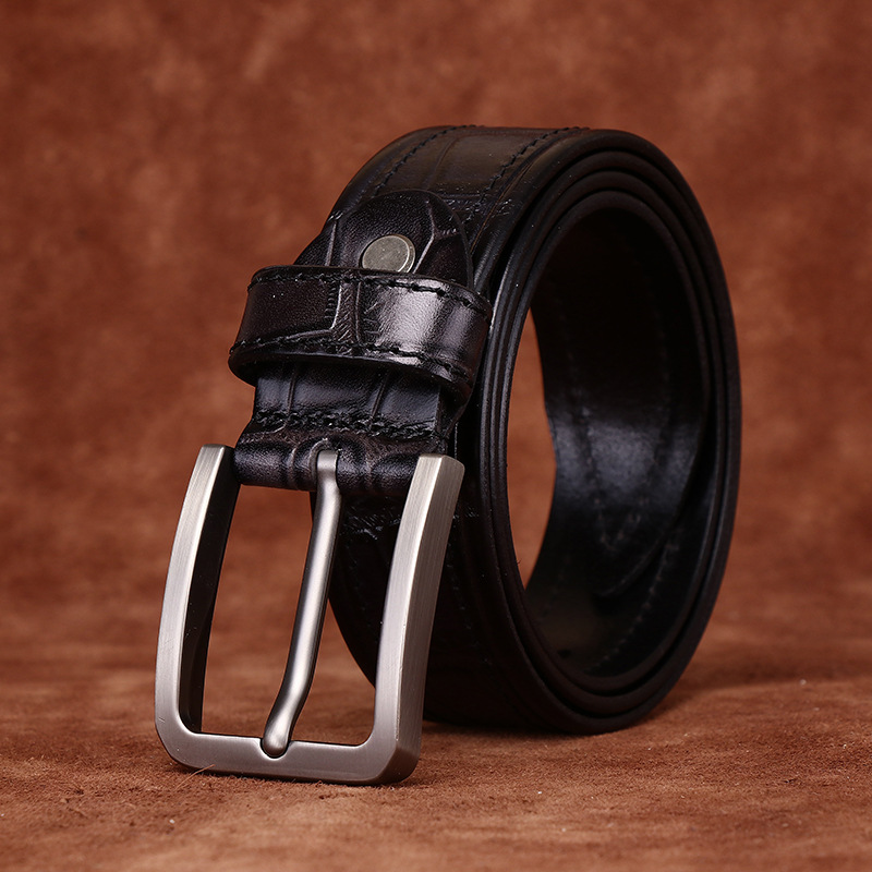 Crocodile Embossed Full-Grain Leather Belt - 3.8CM Wide