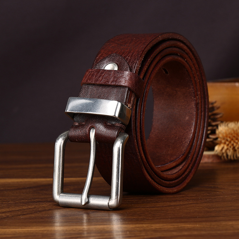 Leather Belt with Steel Buckle – 3.8cm Wide