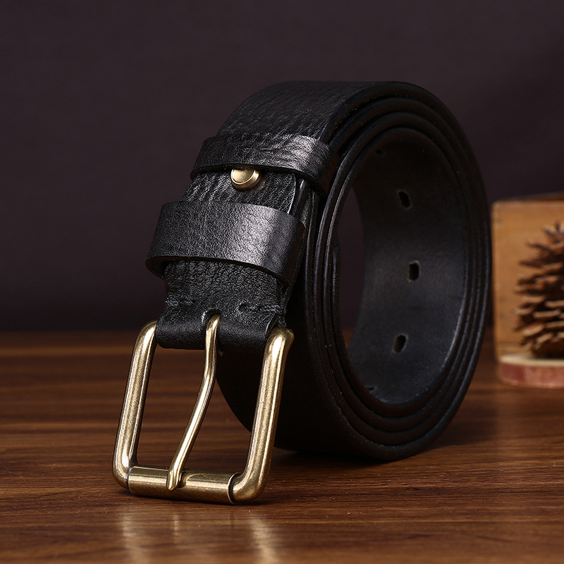 Leather Belt with Brass Buckle – 3.8cm Wide