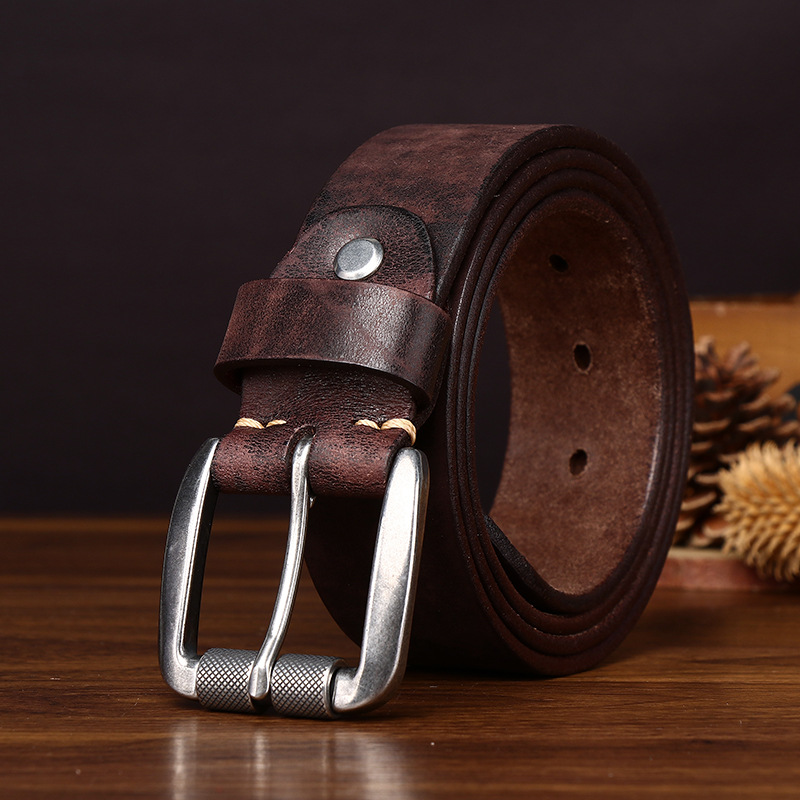 Distressed Leather Belt with Stainless Steel Buckle – 3.8cm Wide