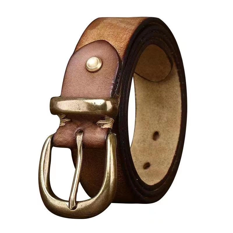 Giovanni Full-Grain Leather Belt with Brass Buckle | 3.3cm Wide