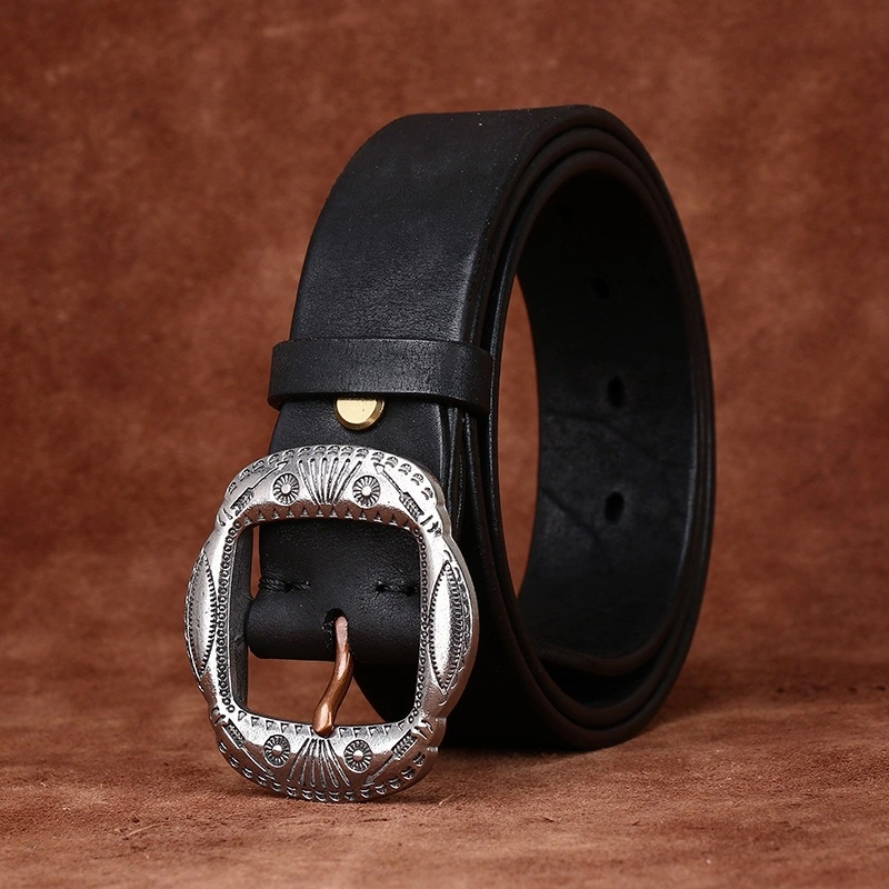 Mesa Crest Leather Belt with Engraved Stainless Steel Buckle | 3.8cm Wide